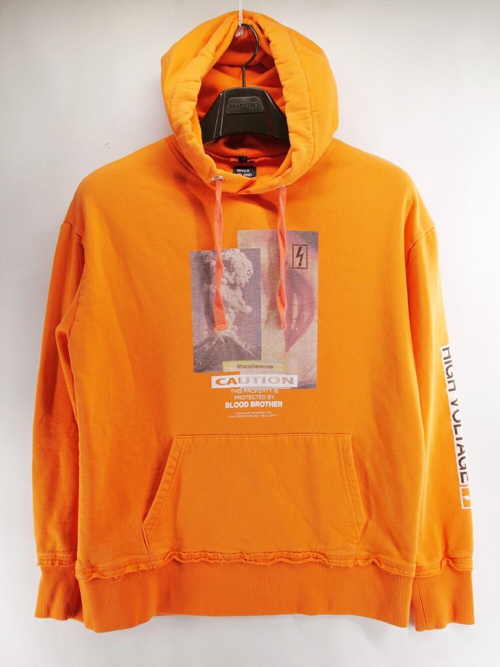 River Island Blood Brother Design Forum Hoodie Mens Small Orange High Voltage